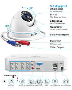 Système de caméra de sécurité domestique ZOSI 5MP CCTV 8CH DVR 2TB Vision nocturne extérieure IP66