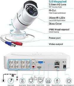 Système de caméra de sécurité extérieure HD CCTV ZOSI 5MP avec DVR 8CH et vision nocturne de 120 pieds