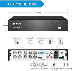 Système de caméra de surveillance ZOSI 4K UHD 8MP pour la sécurité à domicile avec vision nocturne en extérieur + disque dur de 2 To