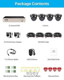 Système de caméra de surveillance à dôme extérieur ZOSI 1080P HD CCTV de sécurité à domicile 8CH DVR