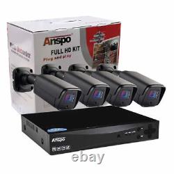 Système de caméra de vidéosurveillance ANSPO 1080P HD 4CH DVR Kit extérieur pour domicile avec disque dur de 1 To (Royaume-Uni)