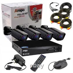 Système de caméra de vidéosurveillance ANSPO 1080P HD 4CH DVR Kit extérieur pour domicile avec disque dur de 1 To (Royaume-Uni)