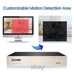Système de caméra de vidéosurveillance ZOSI 1080P/720P 4/8/16 CH TVI DVR avec détection de mouvement et application gratuite.