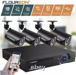 Système de sécurité de caméra CCTV HD 1080P Flouren Kit 4CH DVR Maison Extérieure IR